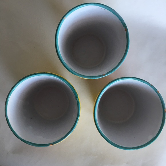 3 Mini Vintage Planter Pots Italy Majolica Painted Cherries Handmade Yellow Red - Picture 6 of 15